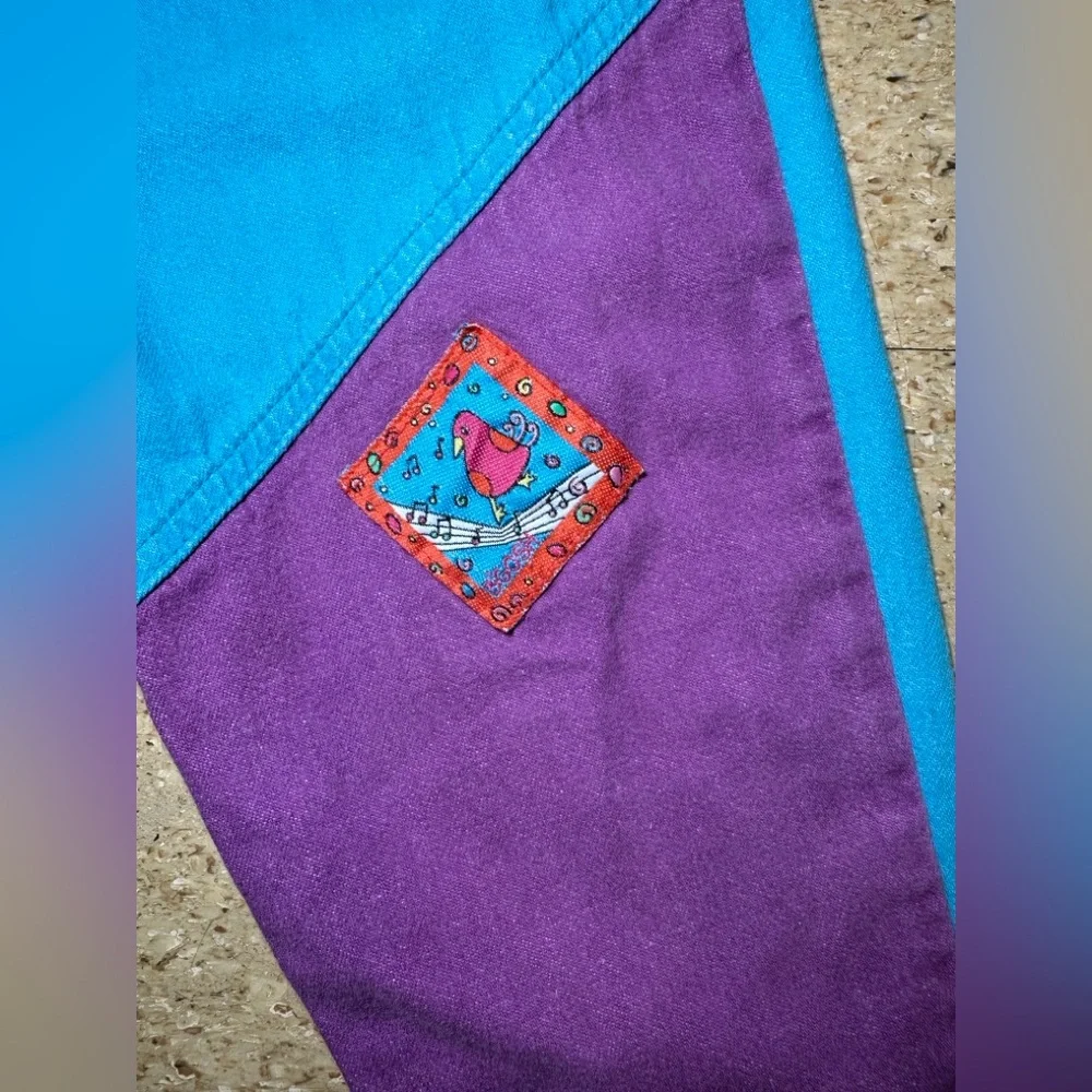 VTG 90s Oshkosh B'Gosh Overalls Blue‎ Purple Bird USA Colorblock Sz 6 RARE